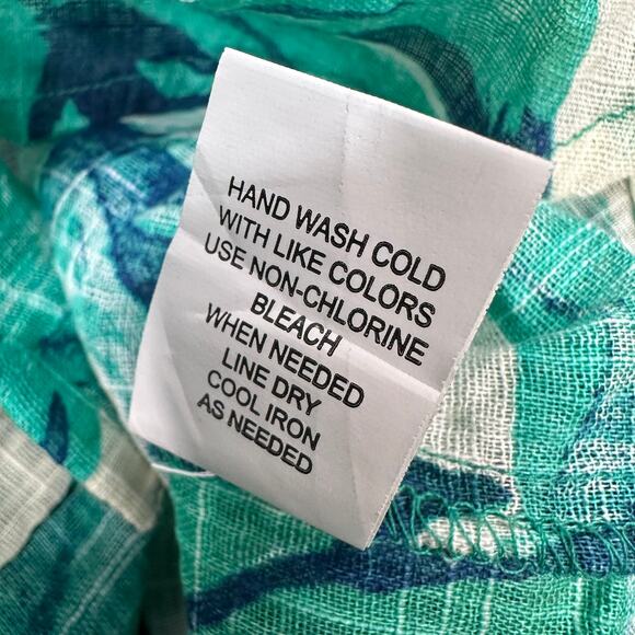 Blue Island Button Up Shirt Sz L Teal Tropical Leaf Hi Low Long Sleeve Cover Up - Picture 8 of 8